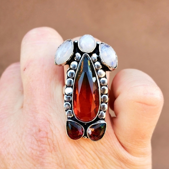 New Bi-Color Tourmaline and Rainbow Moonstone 925 Silver Ring. - Picture 12 of 14